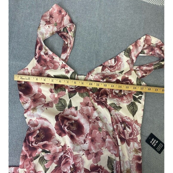 New EXPRESS Floral Print Ruffle Hi Lo Maxi Dress Pink Green Summer Size 12 - Picture 14 of 15